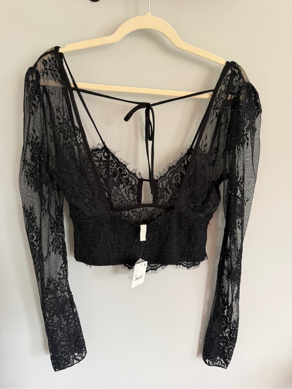 Free People Black Lace Long-Sleeve Crop - Picture 2 of 4